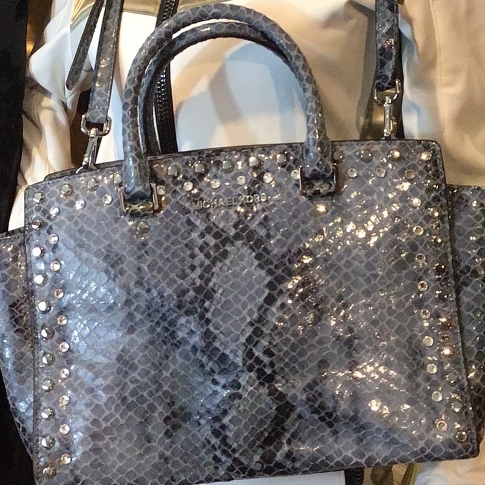 SNAKE STUDDED LEATHER CROSSBODY